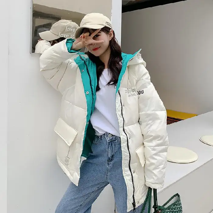New Down Dress Female Korean Cotton Jacket Short Style Student Bf Bread Dress Soft Girl Cotton Dress Winter Coat - Цвет: Белый