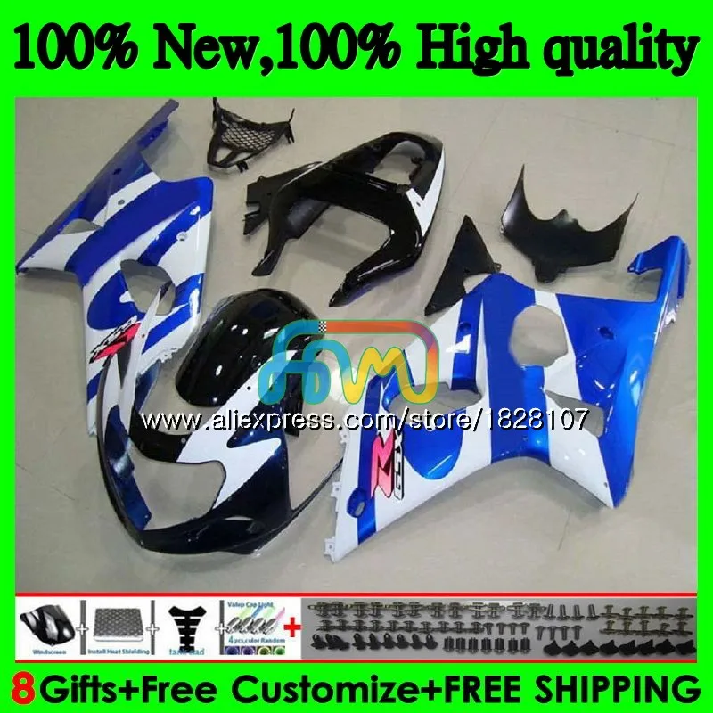 Средства ухода за кожей для SUZUKI GSXR 1000 GSX-R1000 GSXR1000 00 01 02 40BS. 0 1000CC GSXR-1000 K2 GSX R1000 2000 2001 2002 обтекатель синего и белого цвета - Цвет: No. 1