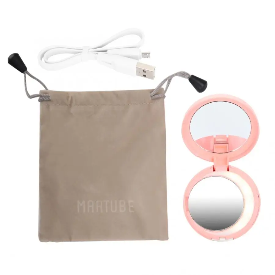 LED Professional Lighted 3 in 1 Fill Light Cosmetic Mirror Fruit Pattern Magnifying Makeup Mirror Power Bank - Цвет: Розовый