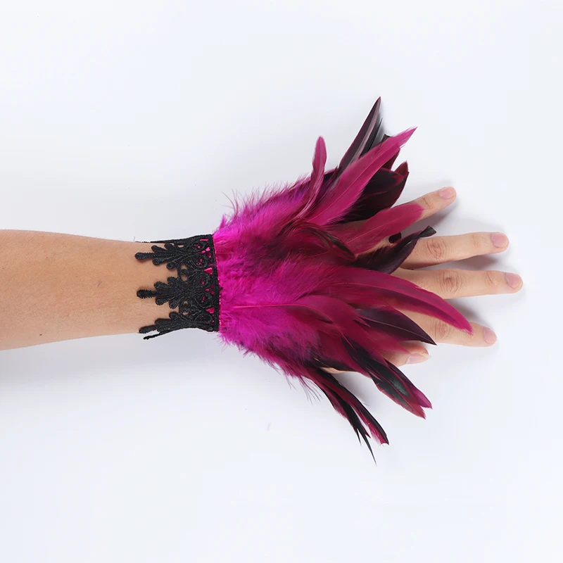 mens winter cycling gloves Punk Gothic Gloves Feather Wrist Cuff Carnival Stage Show Showgirl Natural Dyed Rooster Feather Arm Warmer Party Cosplay Costume best mens ski gloves