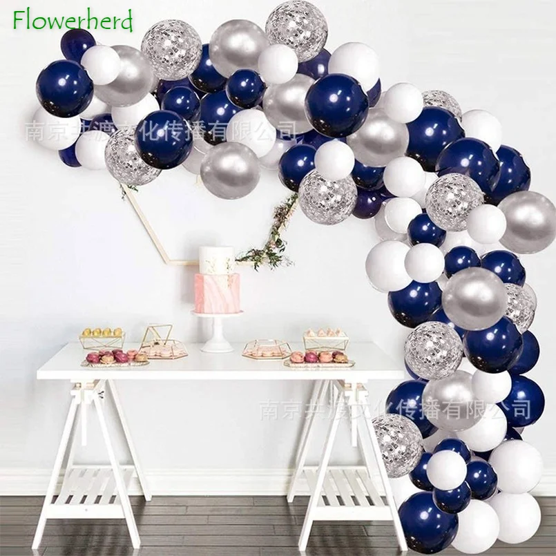 Silver Blue Balloon Garland Kit 120 Navy and Confetti White Arches | Дом и сад