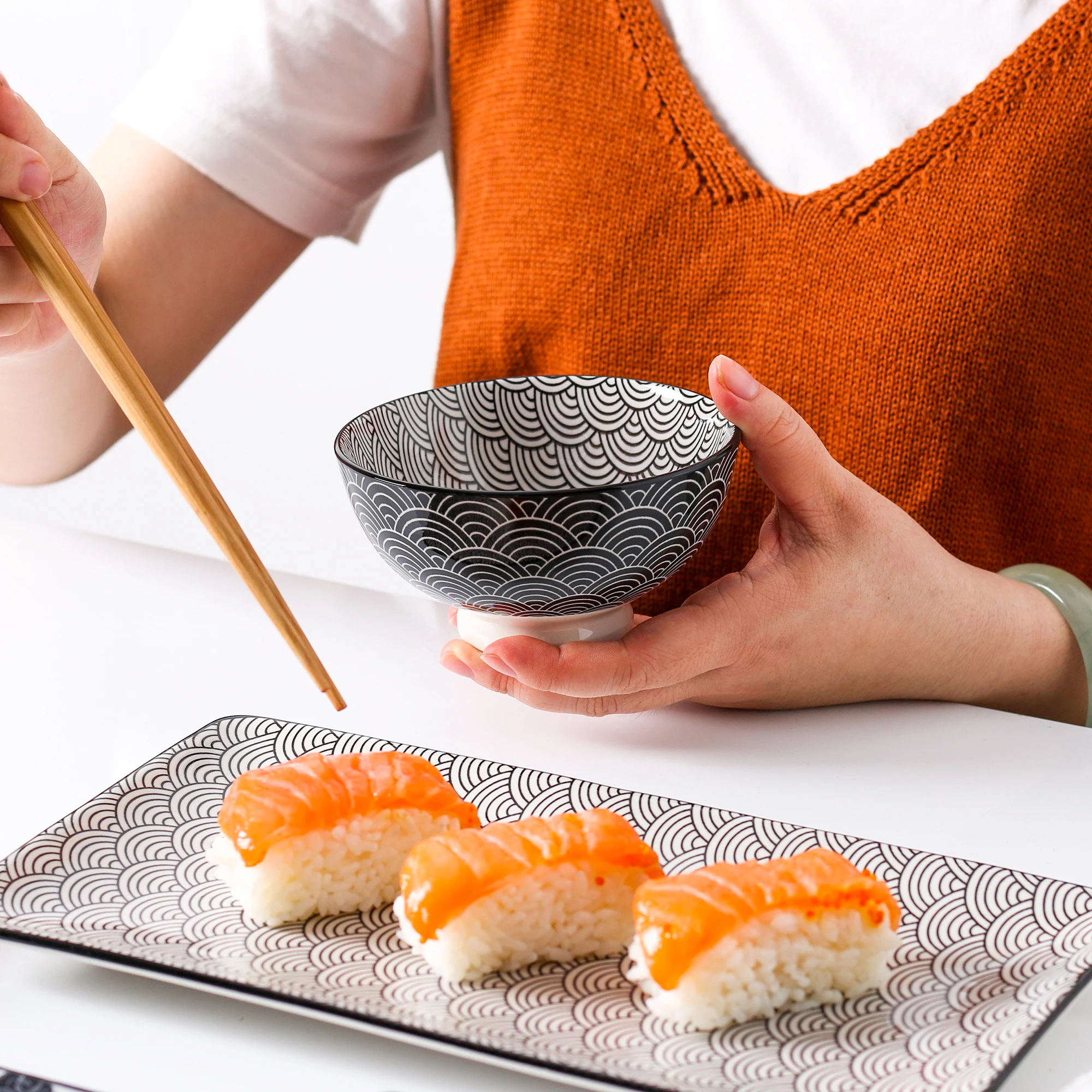 Vancasso Natsuki Set di piatti per Sushi in porcellana in stile giapponese  con 2 * piatti per Sushi, piatti da immersione, 2 paia di bacchette di  bambù regalo - AliExpress