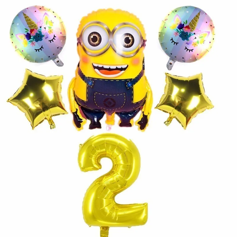 

6pcs Golden Pentagrams Queen Minions Baby Combination Foil Balloons Kids Birthday Party Decoration Ballon Babyshower Toys Gifts