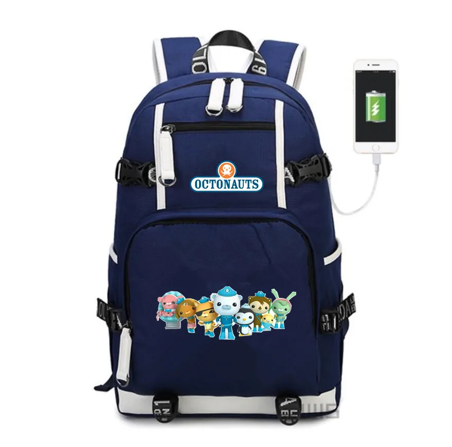 Аниме Octonauts рюкзак с принтом для студентов USB зарядки Mochila Холщовая Сумка через