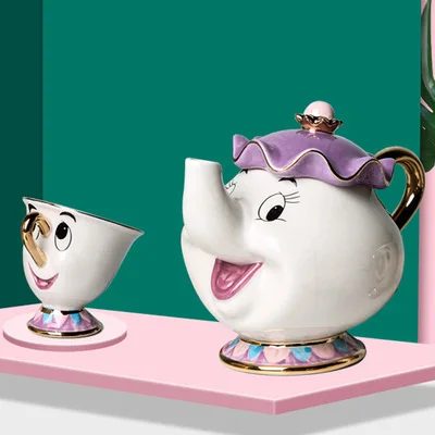 Горячая Распродажа, мультяшный чайник с изображением красавицы и чудовища, чашка с изображением леди Поттера, чипсы, Набор чашек, красивые рождественские подарки для друзей - Цвет: 1cup and 1pot