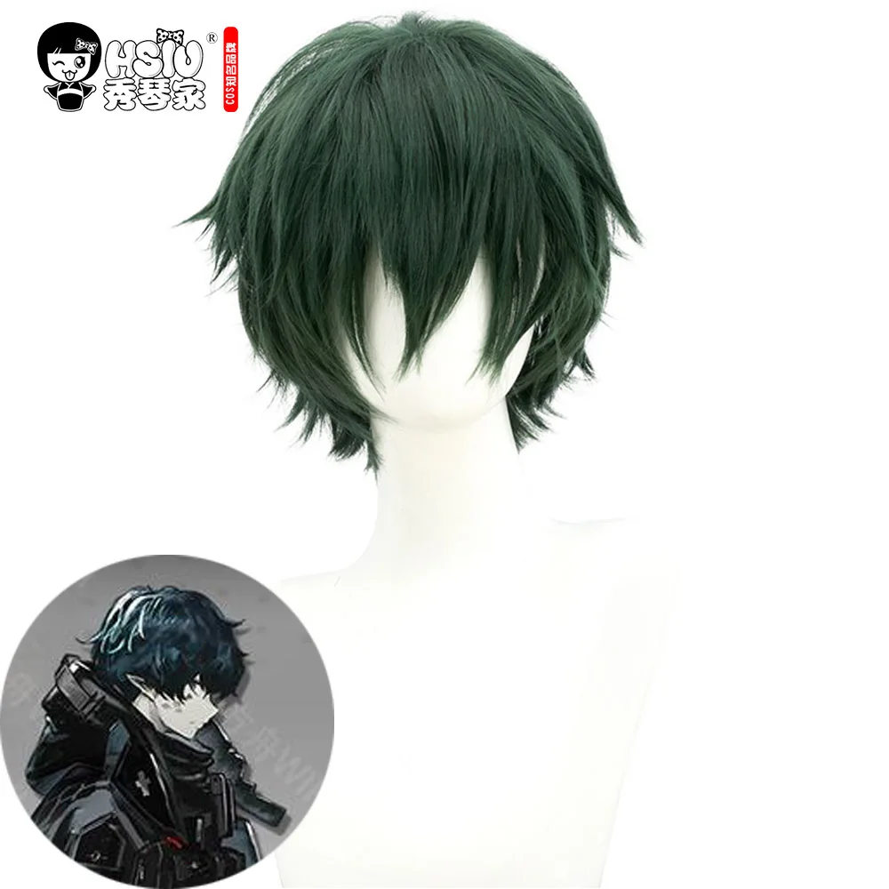 HSIU Faust косплей парик, игра Arknights парик, темно-зеленые короткие волосы, вечерние Хэллоуин косплей парик для парня