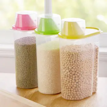 

1.9L-2.5L PP Food Storage Box Plastic Clear Container Set with Pour Lids Kitchen Storage Bottles Jars Dried Grains Tank