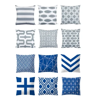 

12pcs Pillow Case 45X45cm Cushion Cover Geometric Polyester Cushions - 6pcs Blue & 6 Pcs Gray