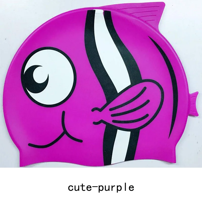 Swimming Cap Silicon Kids Children Boys Girls Baby Diving Swim Cap Hat Ear Protector Printing Silicone Waterproof Caps cute - Цвет: cute purple