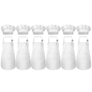 

6-Piece Apron and Chef Hat Set, Adjustable Apron, Kitchen Bib Apron with Pockets, for Kitchen Cooking Baking Clothing