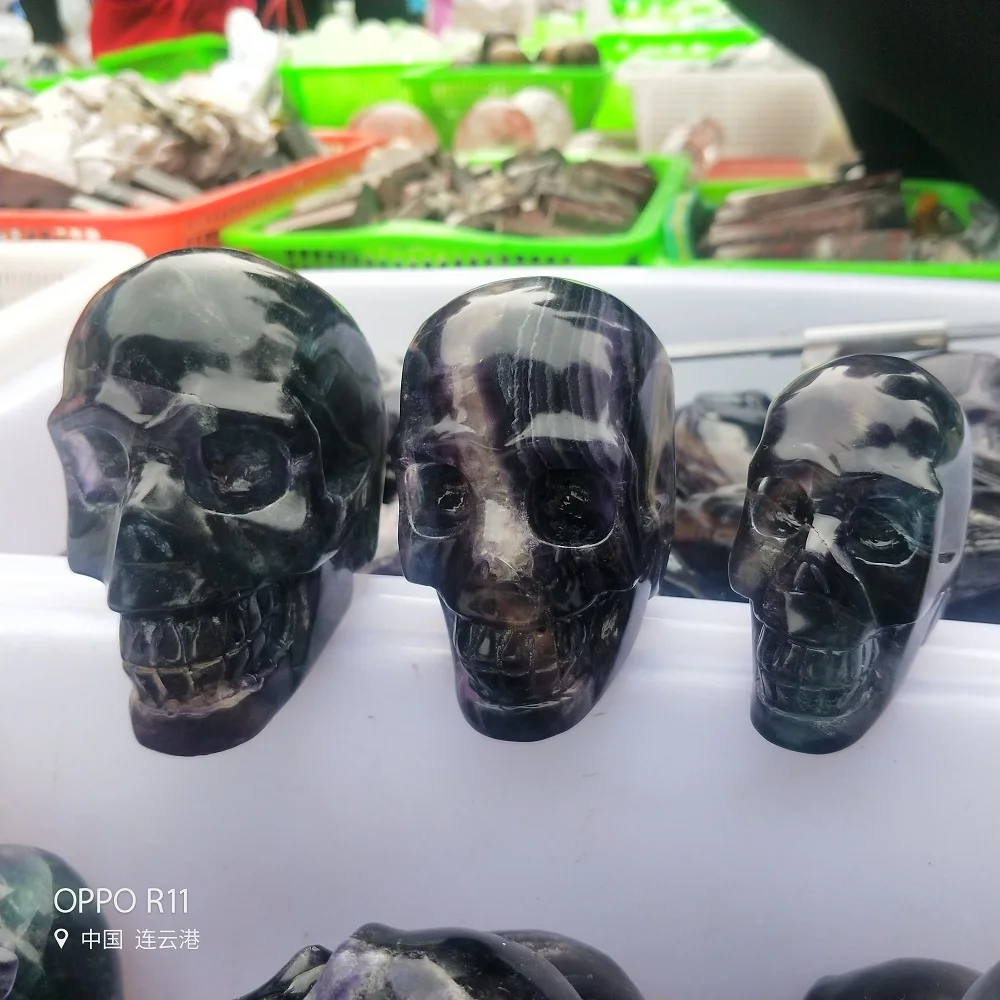 Радуга Флюорит череп натуральный кварц кристалл череп натуральный кварц минеральный камень