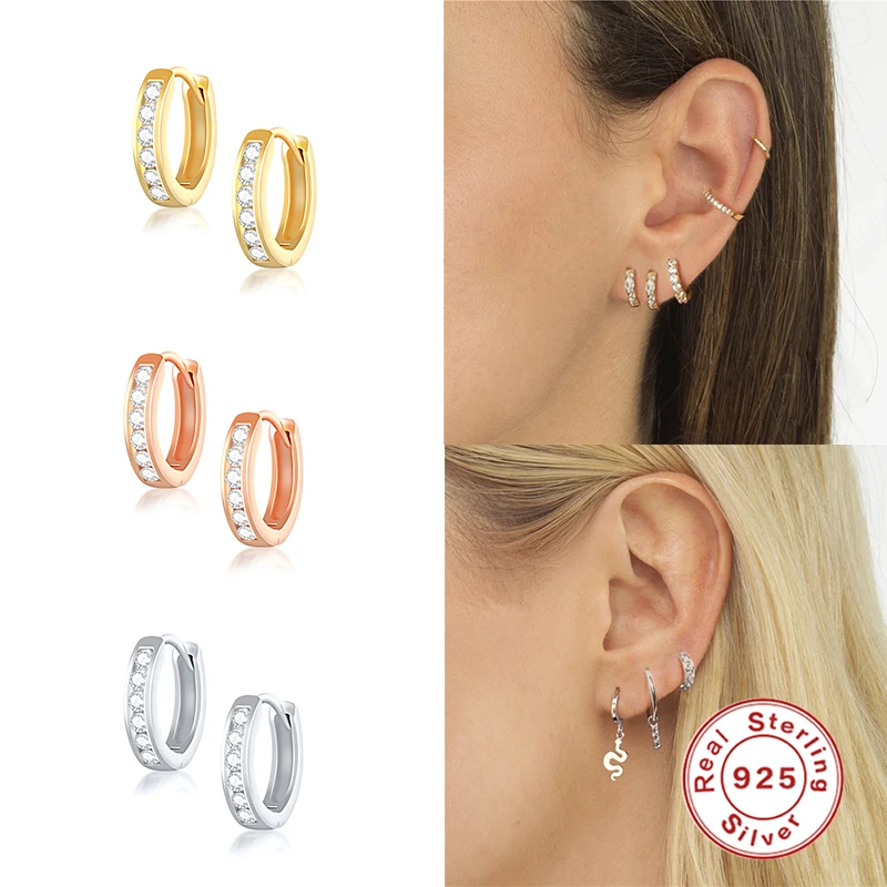 CANNER 8mm Real 925 Sterling Silver Single Zircon Small Hoop Earrings for Women Hoops Piercing Earring Earings Jewelry | Украшения и