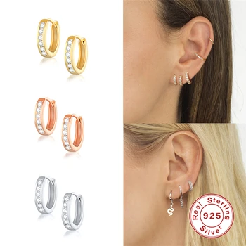 

CANNER 8mm Real 925 Sterling Silver Single Zircon Small Hoop Earrings for Women Silver Hoops Piercing Earring Earings Jewelry