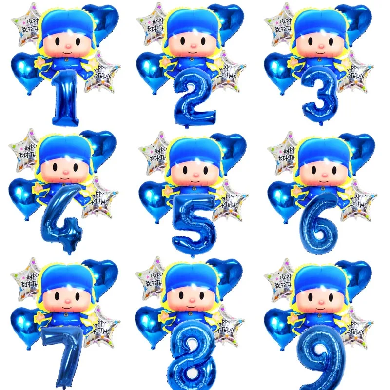 Pocoyo boy heart set Pocoyo мальчик фольги Воздушные шары 32 дюймов глубокий синий номер 1-й декорации с днем рождения точки дети Душ Мультяшные игрушки для детей globos - Цвет: Pocoyo boy heart set