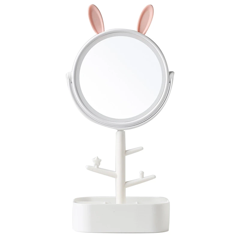 

Makeup Mirror Led With Light Desktop Rotating Mirror Magnifying Glass 4 Times Storage Ladies Makeup Lamp Abs With Storage Box