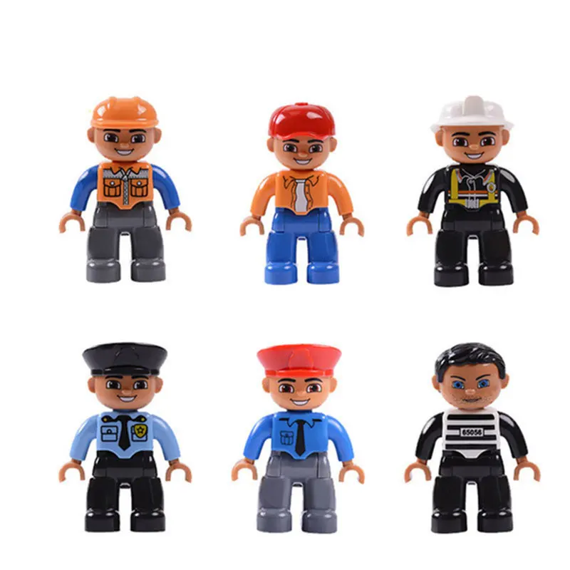 

6Pcs Duplo Blocks Action Figures Family Worker Police Building Block Compatible with Duploed Education Toys for Children Baby