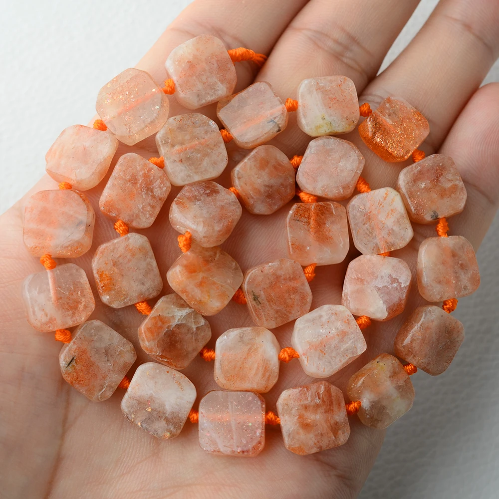 Natural Genuine Orange Gold Sunstone Hand Cut Faceted  Nugget Loose Beads Fit Jewelry 15
