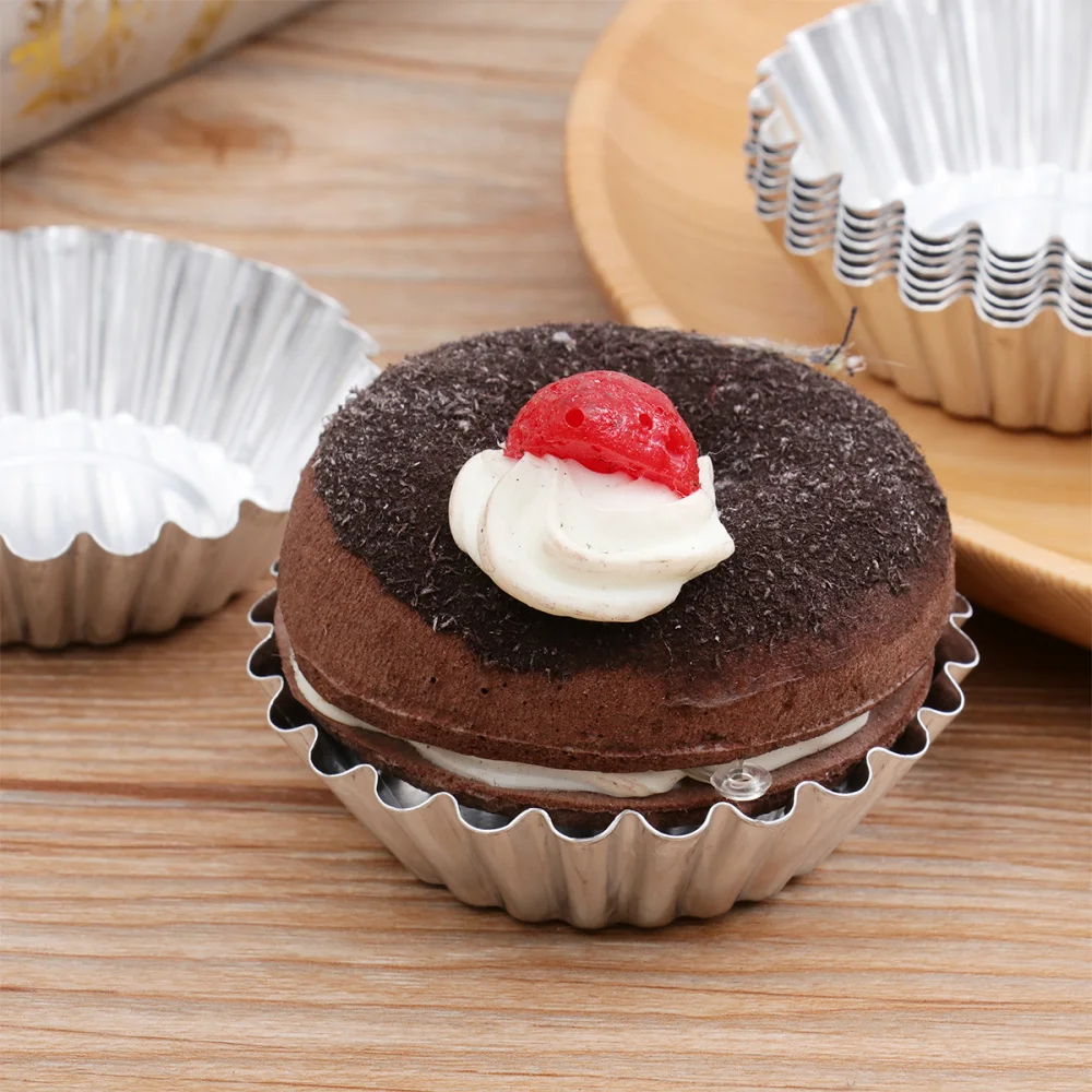 48pcs Aluminum Alloy Egg Tart Molds Thick Reusable Flower Cupcake Mold