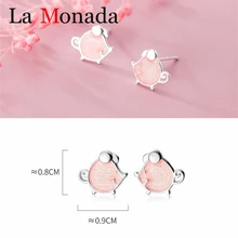 Милые серьги-гвоздики с эмалью и розовой крысой для маленьких девочек, модные стильные серебряные ювелирные изделия 925