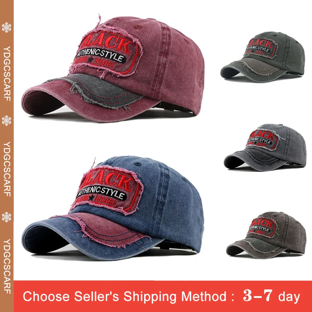 

100% Washed Retro Baseball Caps Hip Hop Hats Denim Letters Patchwork Vintage Baseball Cap for Women Men Snapback Hat