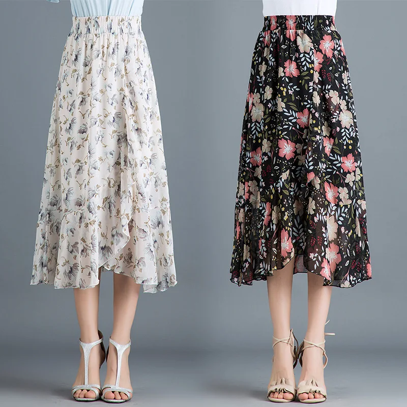 

Shanghai New Europe Sang 2019 Summer Elastic Waist Floral Chiffon Maxi Dress
