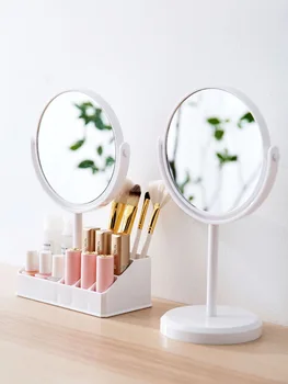 

Portable Makeup Mirror Multi-function Storage Makeup Box Cosmetics Rack Lipstick Eyeliner Comb Storage Holder Desktop Mirror