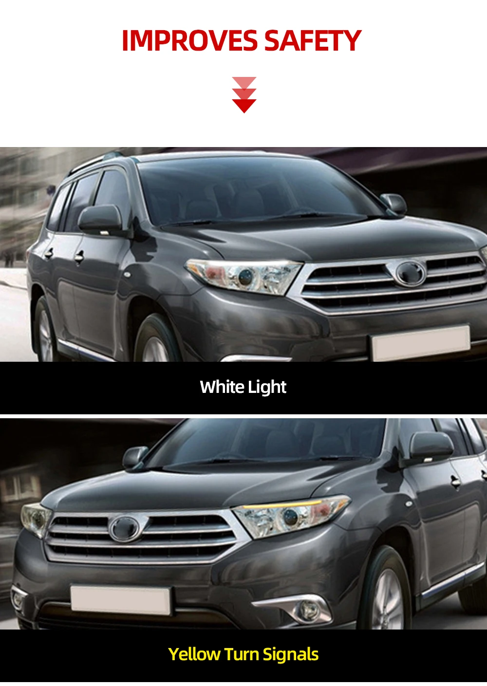 2Pcs For Toyota Highlander 2012 2013 LED Daytime Running Light Yellow Turn Signal Relay Car Headlight Eyebrow Decoration