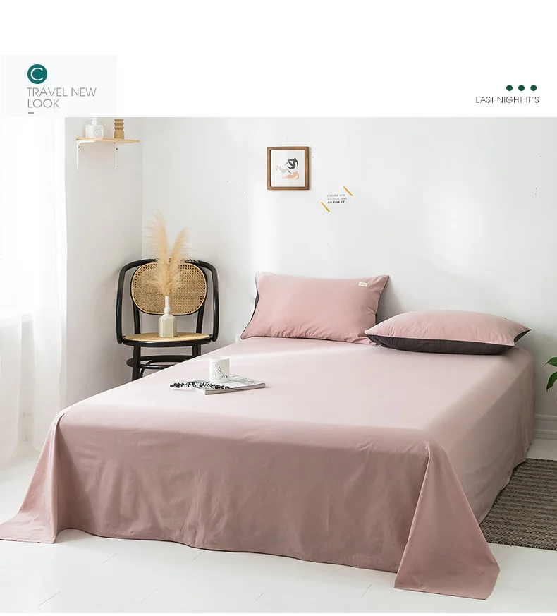 cotton Bedding Sheet Home textile Printing Solid Color Flat Sheet Combed Cotton Bed Sheet Bedding Linen for King Queen Size
