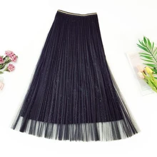 Сетчатые юбки для женщин новая осенне-зимняя блестящая Фея плиссированная юбка миди бархатная Нижняя трапециевидная длинная Тюлевая юбка Jupe Femme