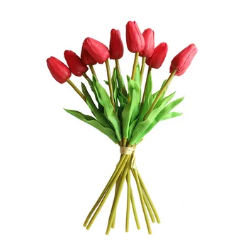 

10pcs / lot tulip bunch bouquet artificial flower INS wind home decoration wedding orange red purple tulips fake flowers