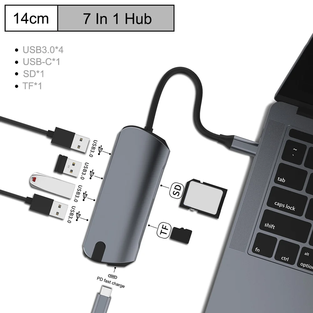 

Type C HUB to Multi HUB USB 3.0 HDMI 4K /SD/TF Card Reader/ PD charging Audio /RJ45 Adapter for MacBook Pro type c usb HUB