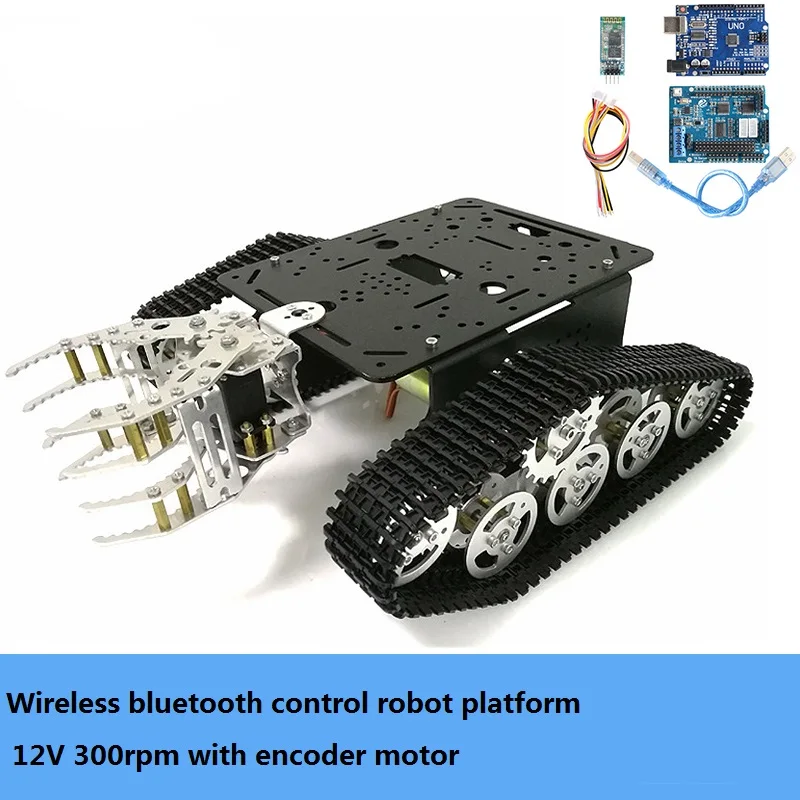 Полностью металлический беспроводной контроль Rc робот коготь шасси платформа T300 гусеничный Танк шасси+ G6 захват комплект Серводвигатель DIY для Arduino - Цвет: Bluetooth 12V 300rpm