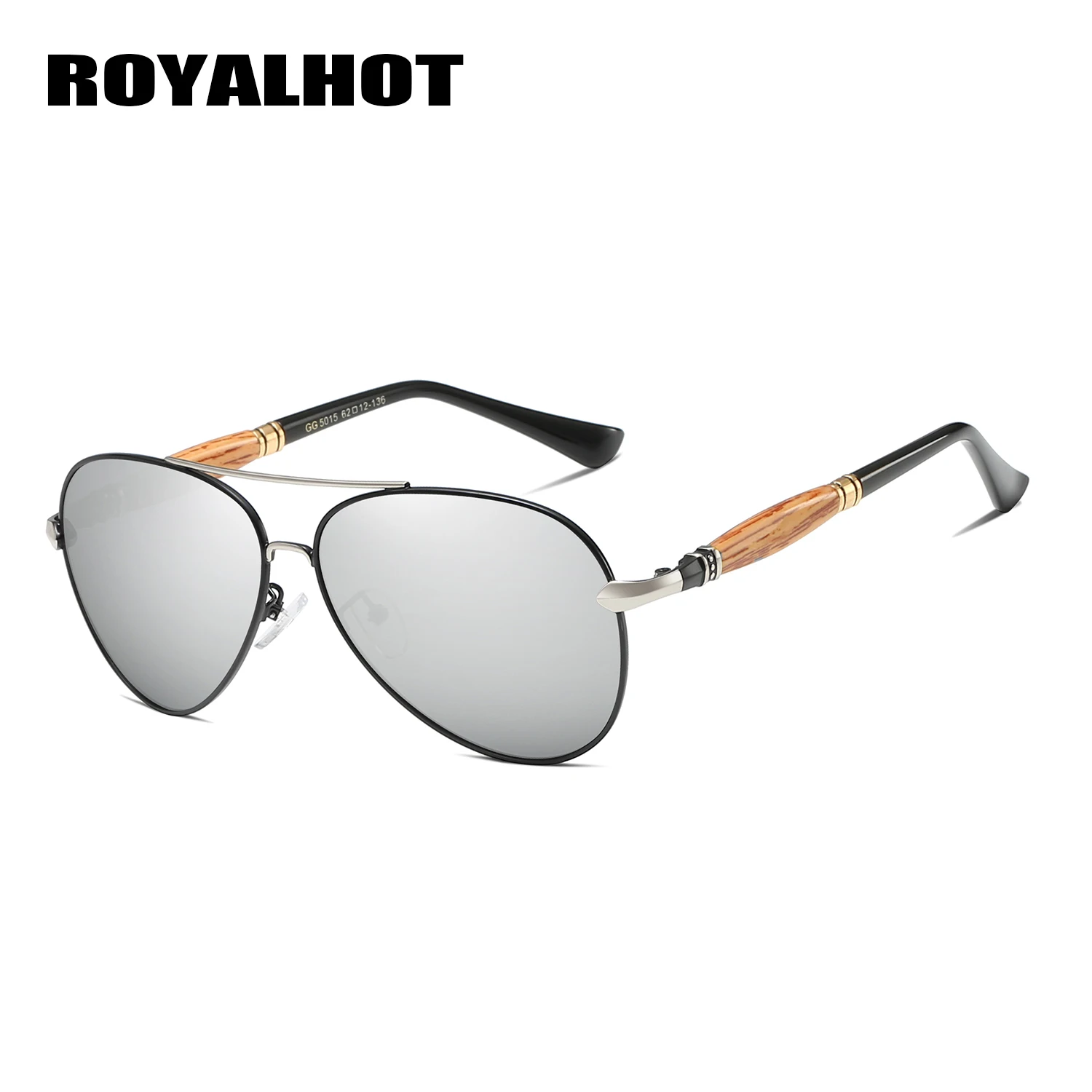 RoyalHot Men Women Polarized Sunglasses Oval Aloy&Wood Frame Sun Glasses Driving Glasses Shades Oculos masculino Male 900151 - Цвет линз: Black Silver