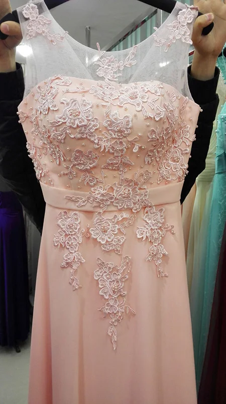 pink Long Chiffon Bridesmaid Dress Gown Floor-Length Formal Bridesmaid Dresses - Color: pink