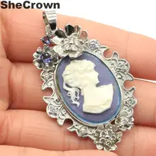 54x32 мм красивый длинный Камея оникс белый леди иолит CZ свадебный серебряный кулон