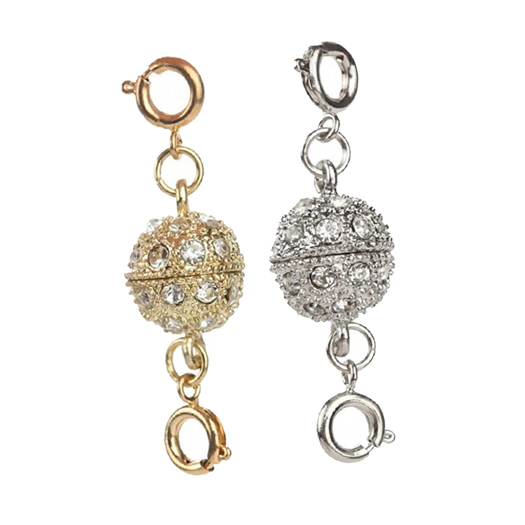 2 Sets Rhinestone Ball Shape Magnetic Clasp Converters Lobster Closure Necklace Bracelet Jewelry Making Findings