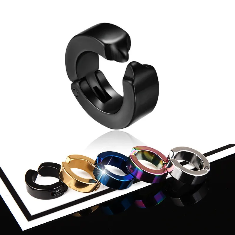 

1pc Black punk earrings anti - allergenic no ear holes ear studs titanium steel clip male and female couples earrings