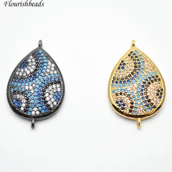 

17x27mm Paved Multi Color CZ Drop Pear Shape Metal Charms Two Loops Jewelry Findings Connectors 10pc per lot