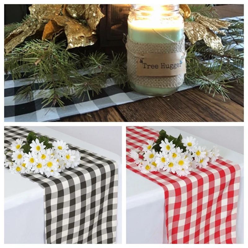 Pv Buffalo Plaid Table Runner Black White Gingham Polyester Checkered Tablecloth Runners For Wedding Event Decoration Table Runners Aliexpress