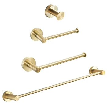 

Modern Brushed Gold Bath Accessories Towel Ring Round Base Stainless Steel Towel Holder Wall Mount Robe Hook Shower Bathroom Set