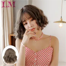 LM синтетические парики Черный цвет с челкой для женщин короткие женские волосы парик натуральная волна Косплей Термостойкое волокно