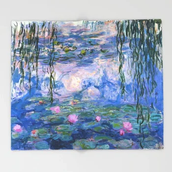 

Nordic Throw Water Lilies Monet Blanket For Couch Hiking Picnic Thick Fashionable Bedspread Oil Painting Fleece Throw Blanket