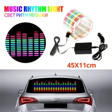 Autocollant de voiture 45x11CM, lampe Flash LED de rythme musical, lumière décorative de pare brise arrière de voiture, égaliseur activé par le son 12V