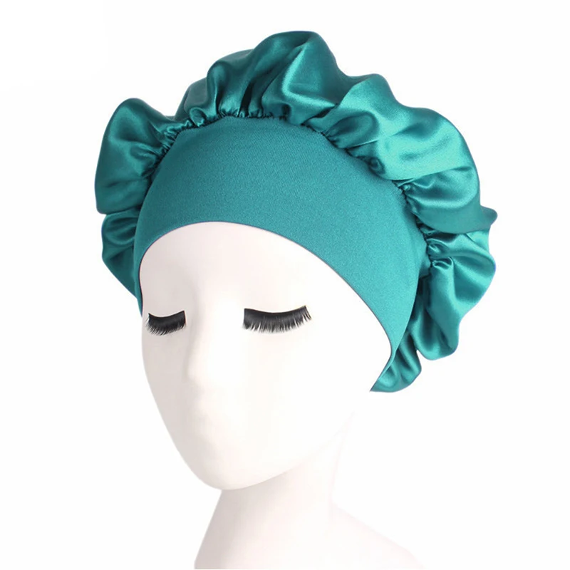 1pc Silk Head Wrap Shower Cap Adjust Solid Satin Bonnet Hair Styling Cap Long Hair Care Women Night Sleep Hat Hair Styling Tools images - 6