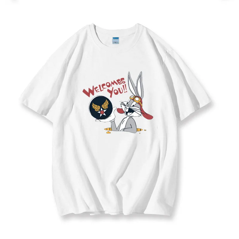 

Kawaii Rabbit Pattern Printed T-shirt 2020 Women's Top Short-Sleeve round-Neck Women's tee Women's 100% Combed Cotton