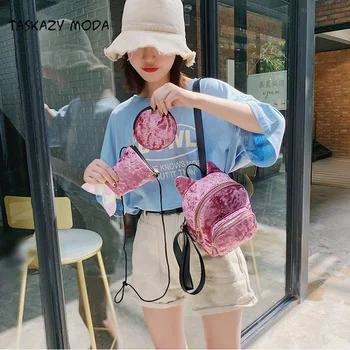 

Cat Ears Backpack Women Backpack 3 PCS set Students shoulder Bags bagpack Candy Colour Junior High School Bags For Teenage Girls