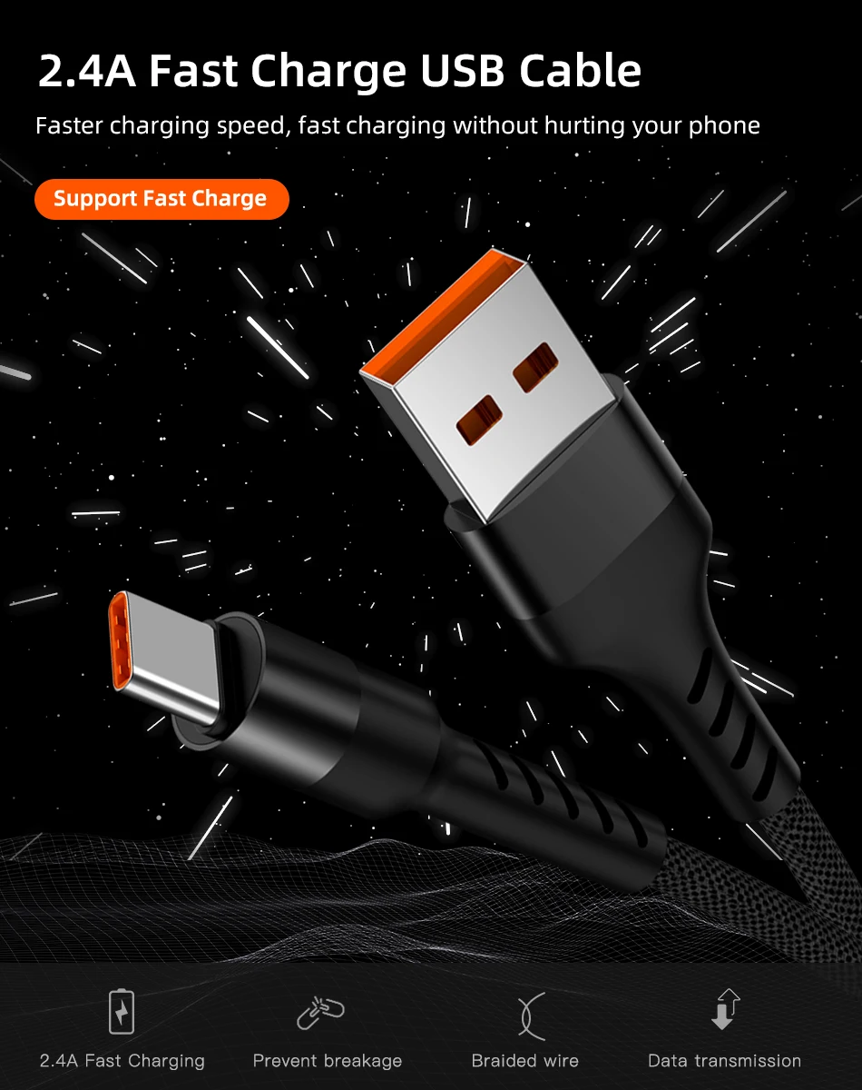 Micro USB кабель 2.4A usb type C зарядный кабель для передачи данных Быстрая зарядка мобильного телефона зарядное устройство для samsung Xiaomi huawei Android телефонов