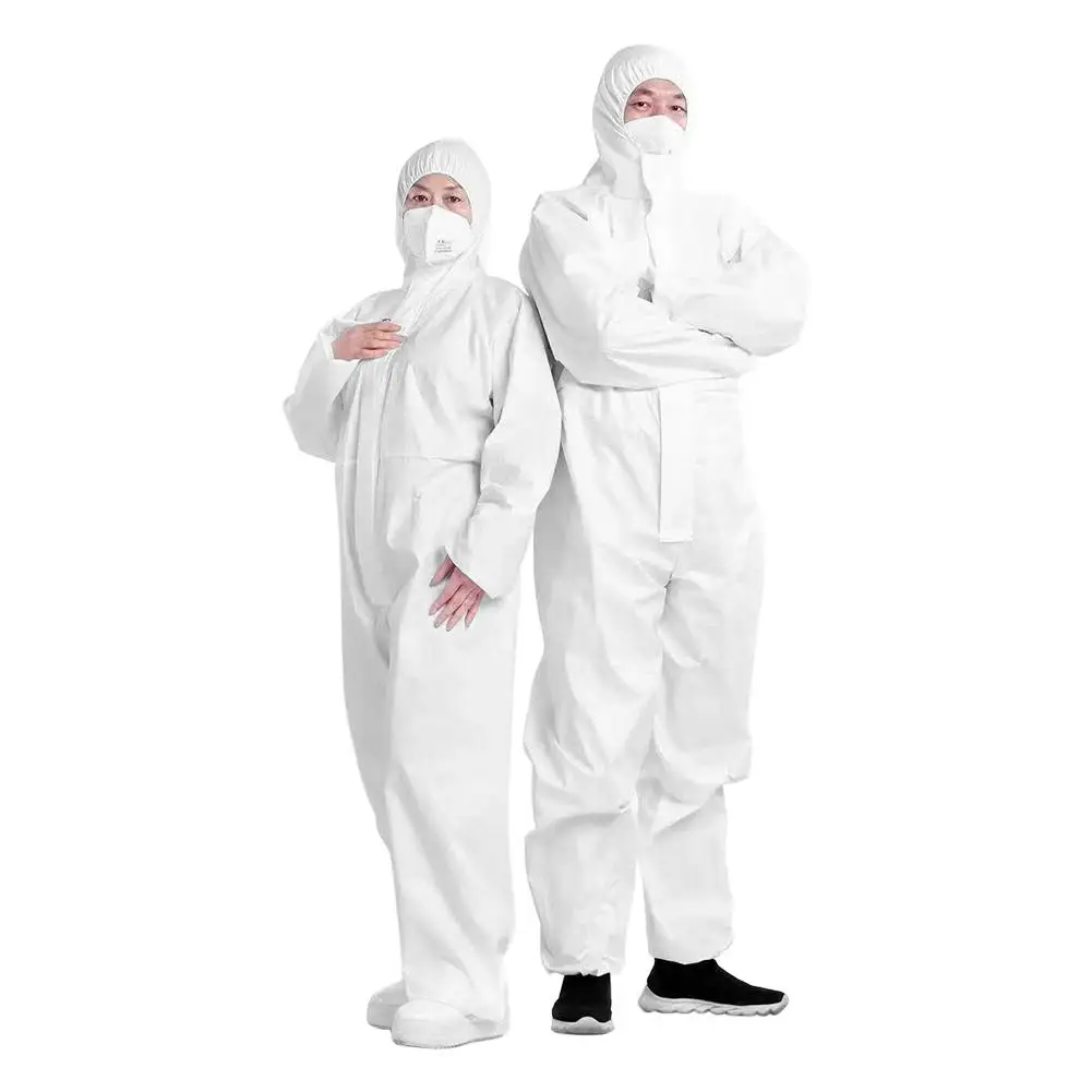 

Disposable Bootie and Hood Coverall Suit Dustproof Breathable SMS Non-woven Isolation Garment