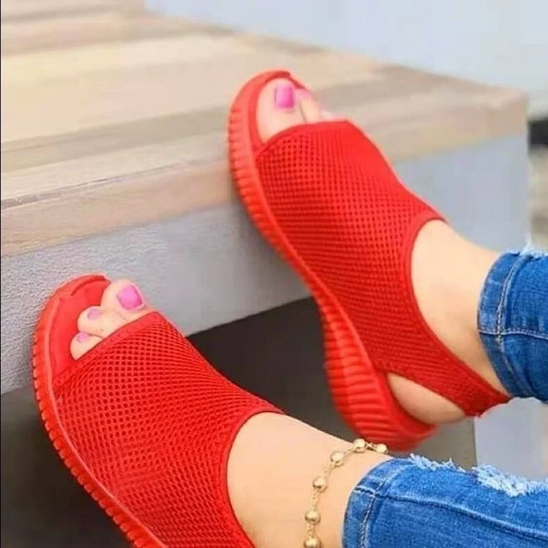 Women Sandals Women Shoes Summer Mesh Fish Platform Sandals Women's Closed Toe Wedge Shoes Ladies Light Casual Sandals Zapatillas Muje