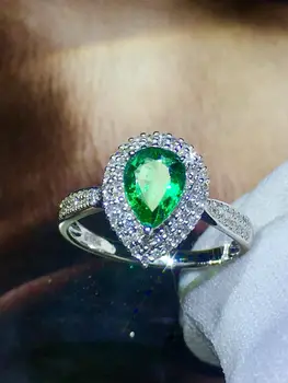 

Fine Jewelry Real Pure 18K Gold Greenl Emerald 0.91ct Gemstone Diamonds Jewellery Female's Rings for women Fine Ring